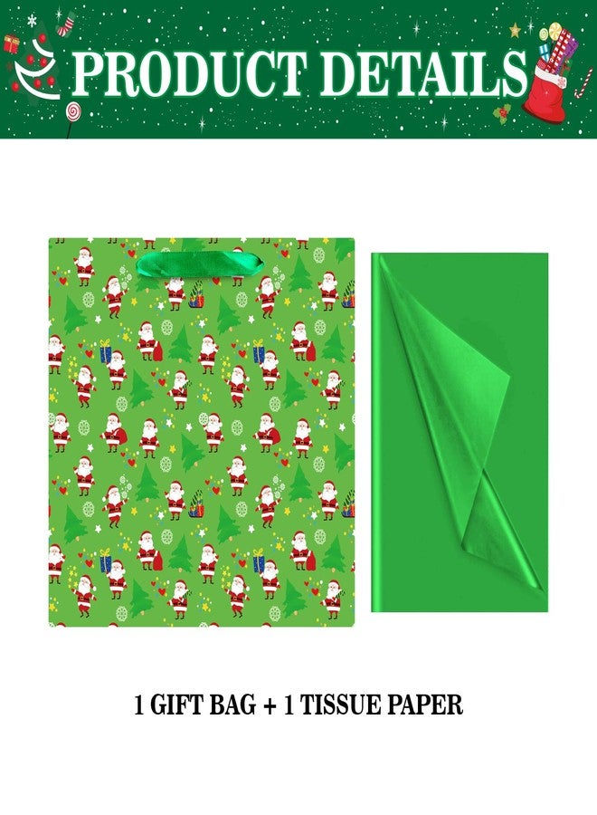 Jaywayang Extra Large Christmas Gift Bag with Tissue Paper, 11.8" Square Green Christmas Santa Claus Design Paper Bags with Handles for Xmas Holiday Presents Wrapping. - Image 3